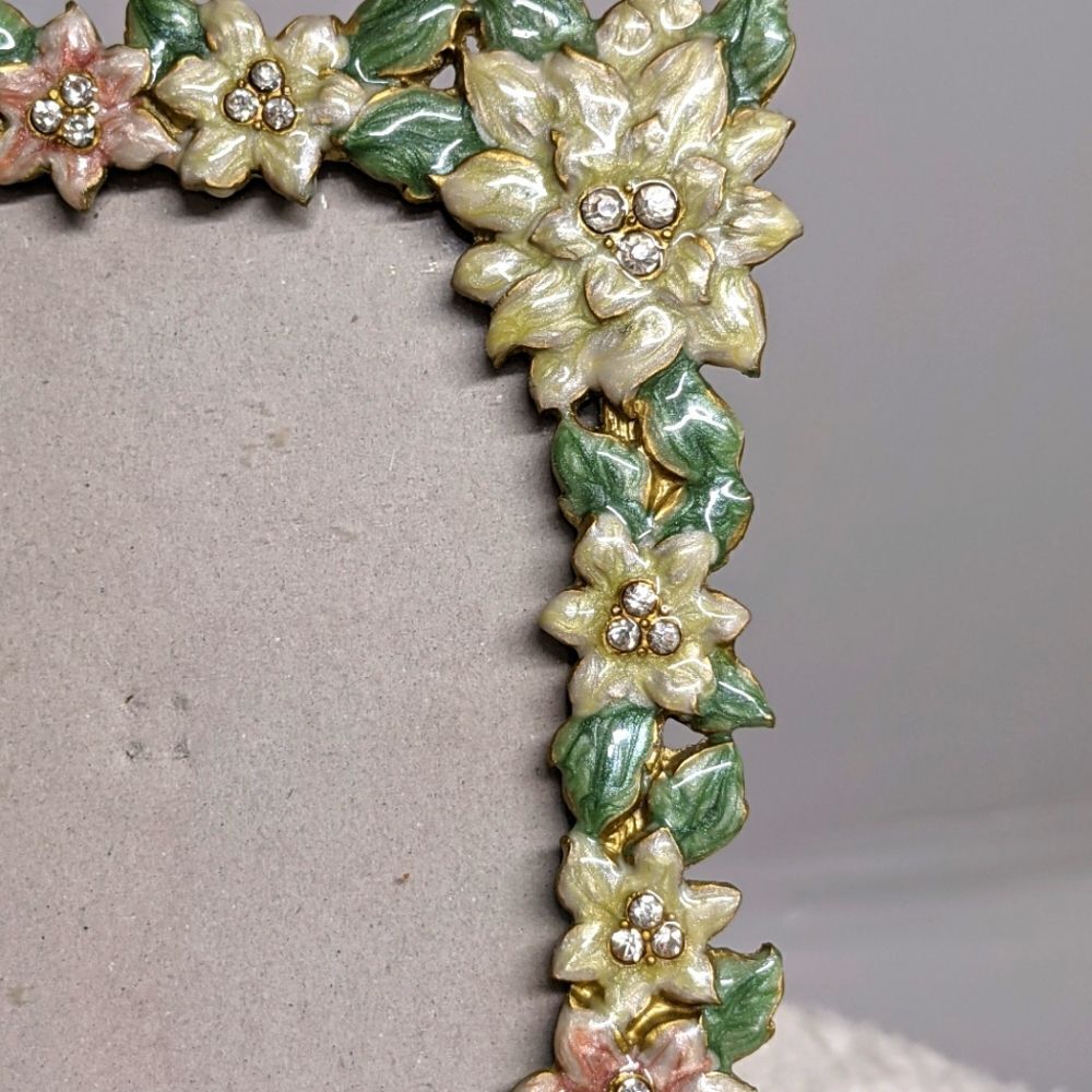 Vintage Enameled Floral Photo Frame w/ Dragonfly & Rhinestone Accents - Picture 4 of 9